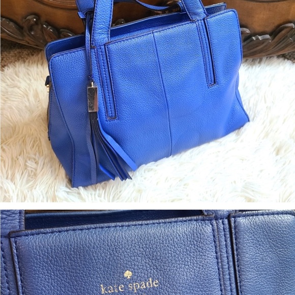 Kate Spade Cobalt Blue Dominique Grey Street Leather Satchel with tassel. GUC - Picture 4 of 9